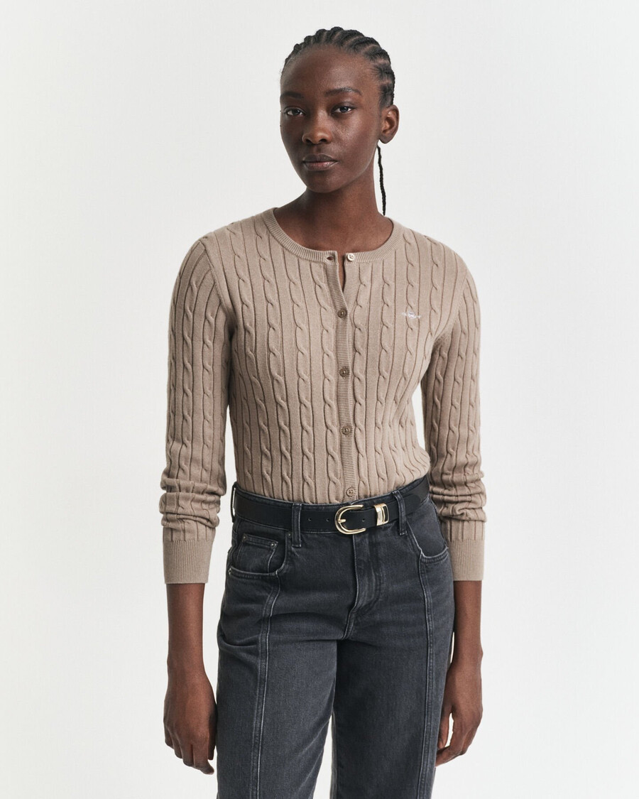 cárdigan de punto trenzado de algodón elástico - beige topo