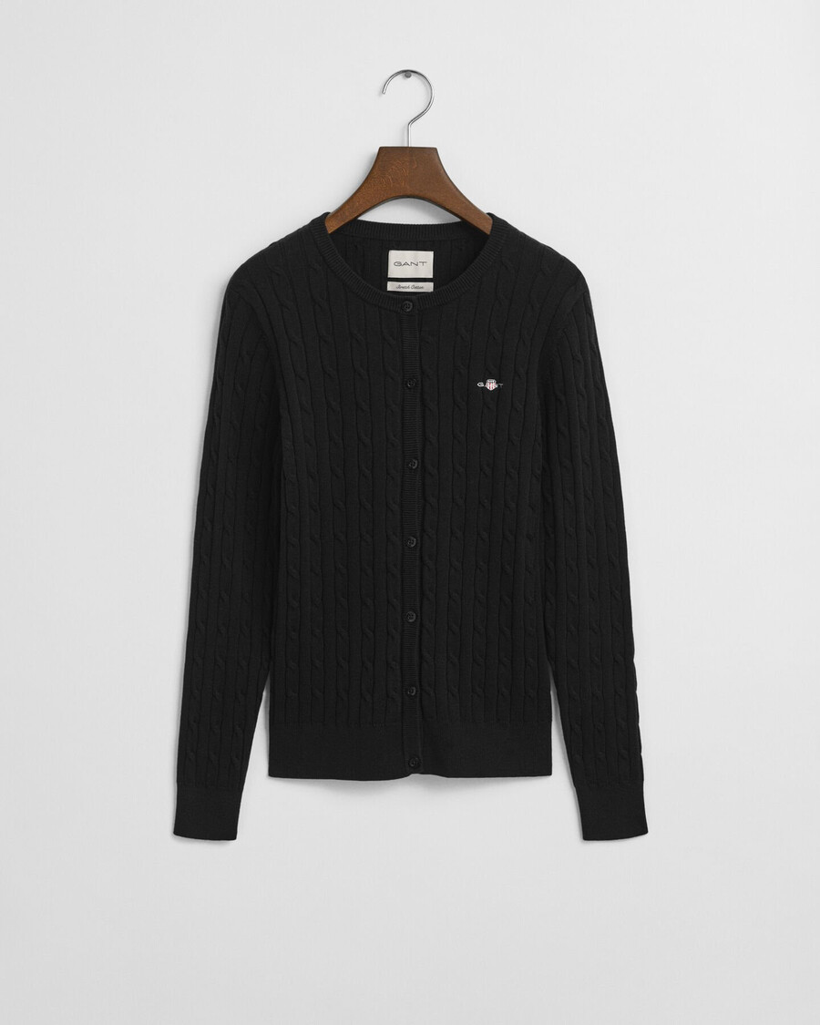 cárdigan de punto trenzado de algodón elástico - negro