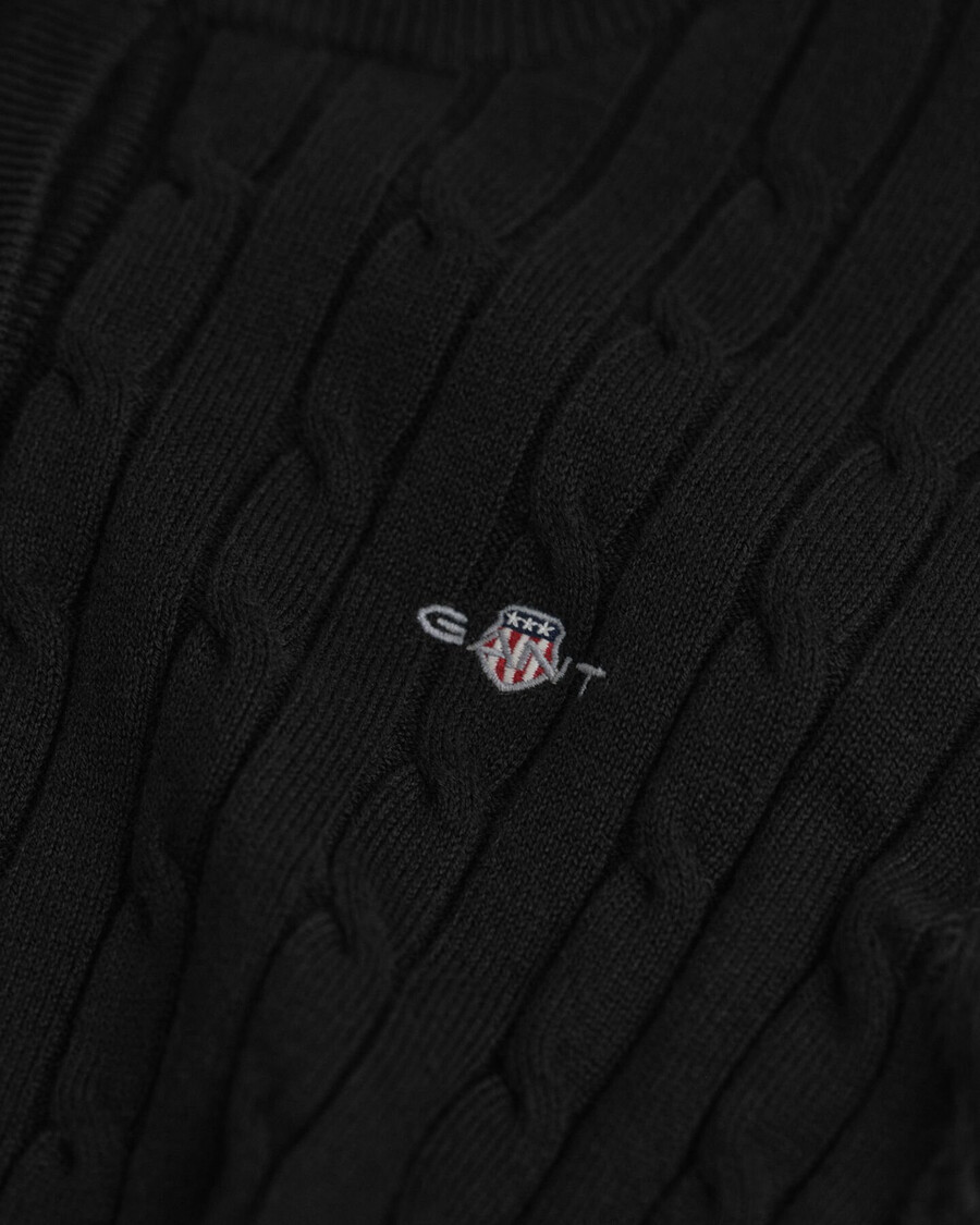 cárdigan de punto trenzado de algodón elástico - negro