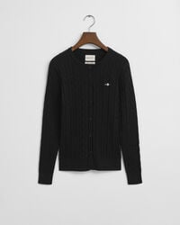 cárdigan de punto trenzado de algodón elástico - negro