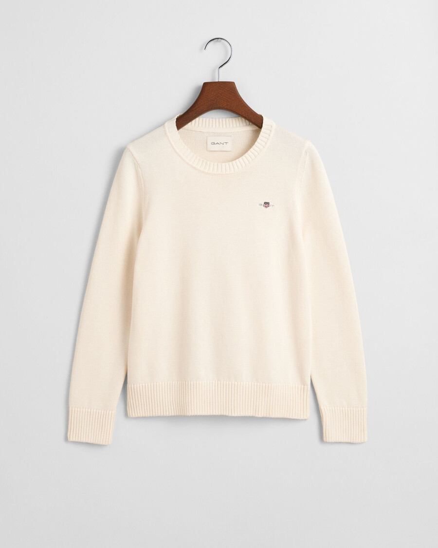 suéter clásico de algodón con cuello redondo - crema