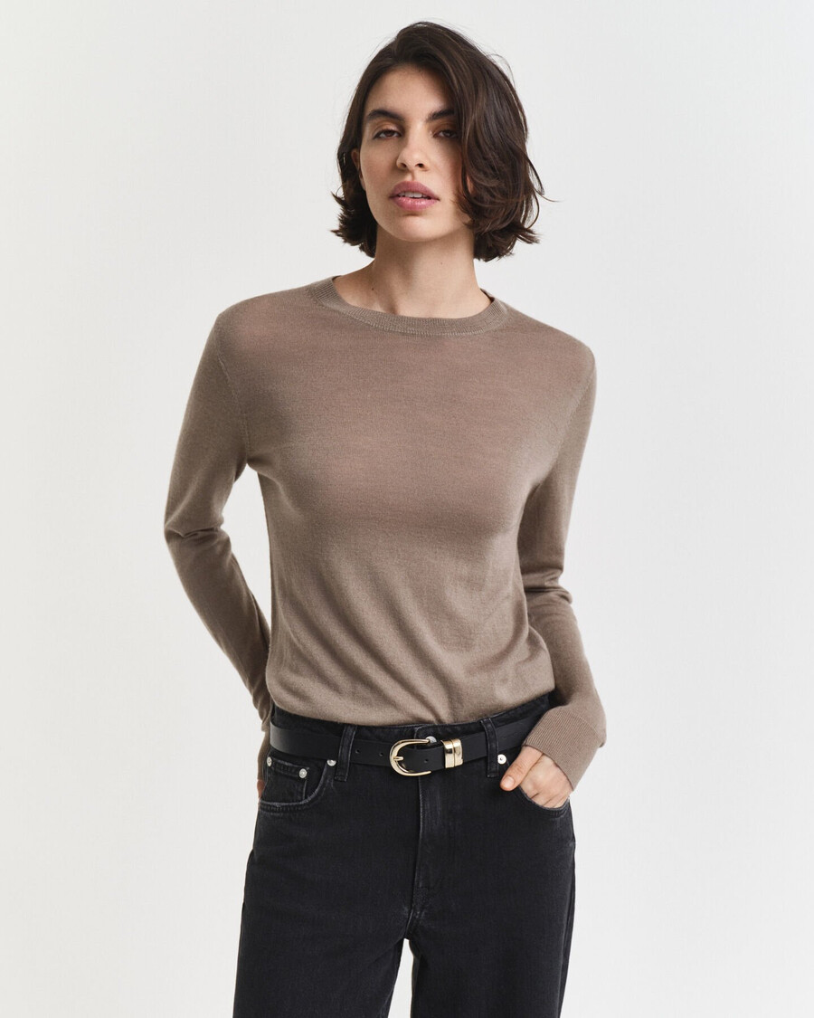suéter de cuello redondo de lana merino extrafina - beige topo