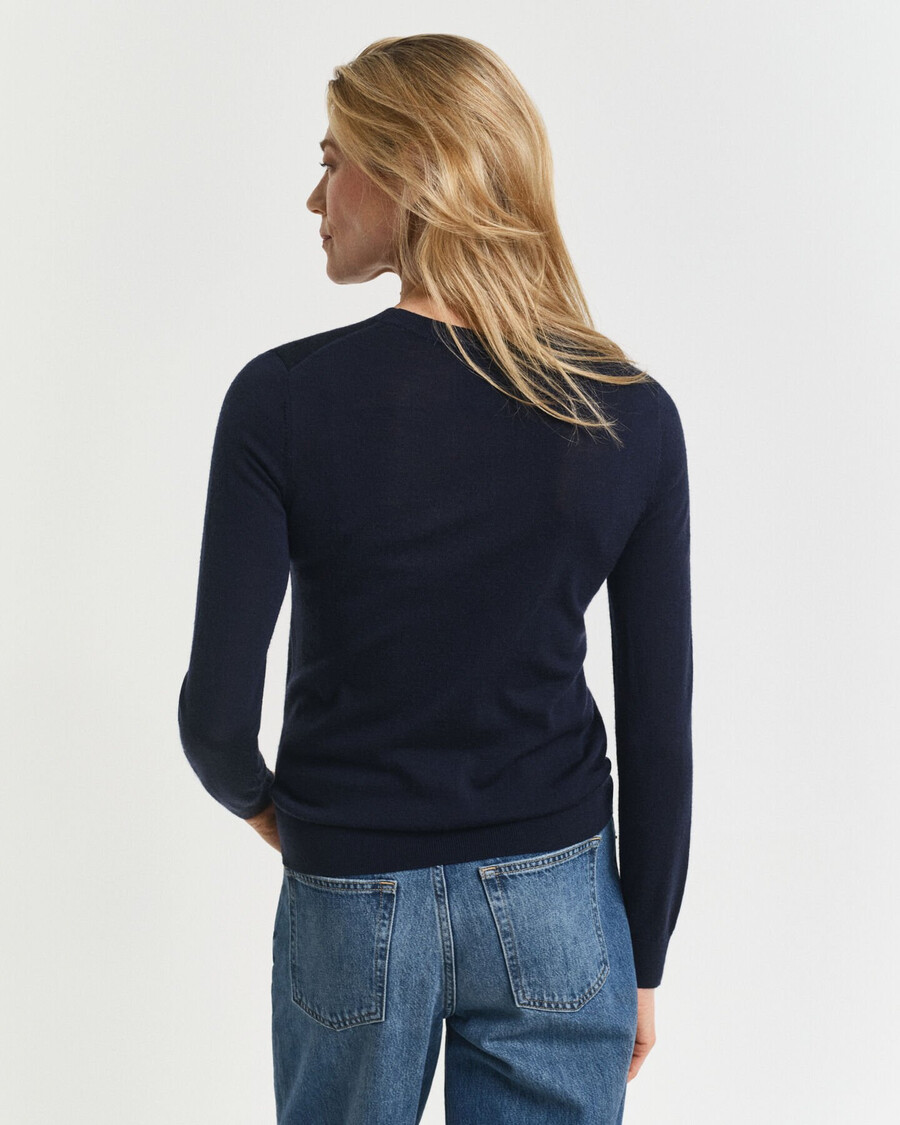 suéter de cuello redondo de lana merino extrafina - azul noche