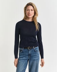 suéter de cuello redondo de lana merino extrafina - azul noche