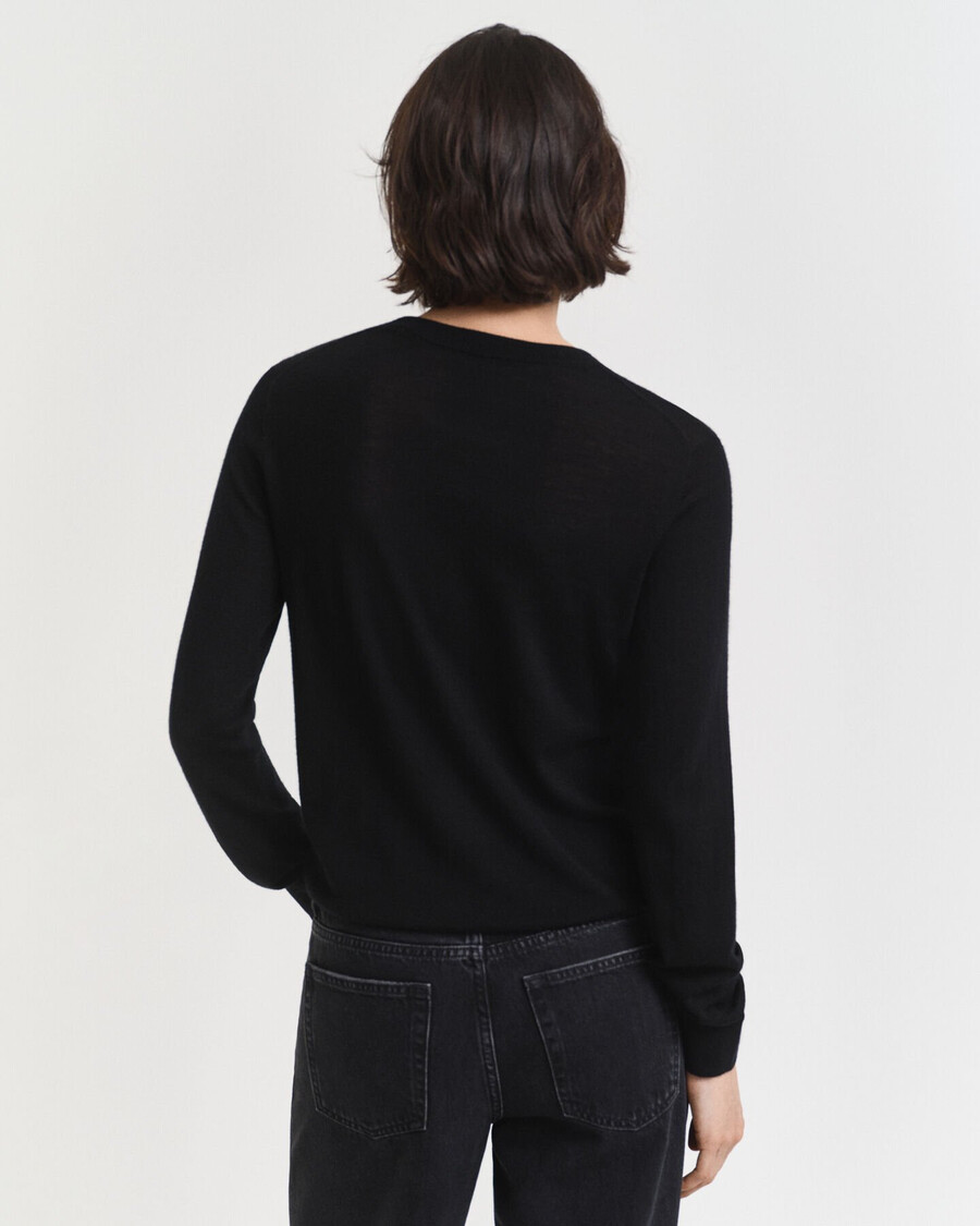 suéter de cuello redondo de lana merino extrafina - negro