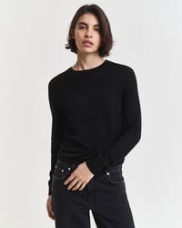 suéter de cuello redondo de lana merino extrafina - negro