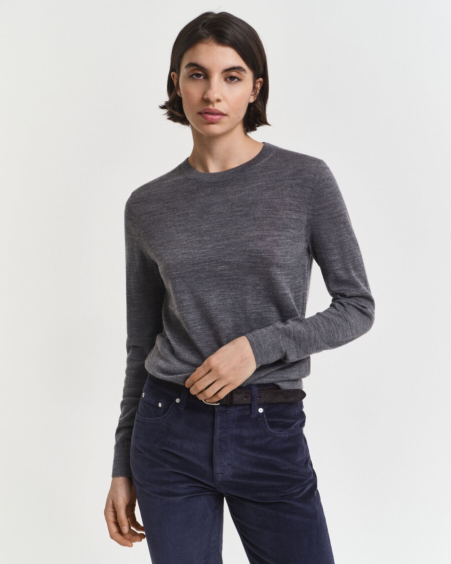 suéter de cuello redondo de lana merino extrafina - mezcla de carbón