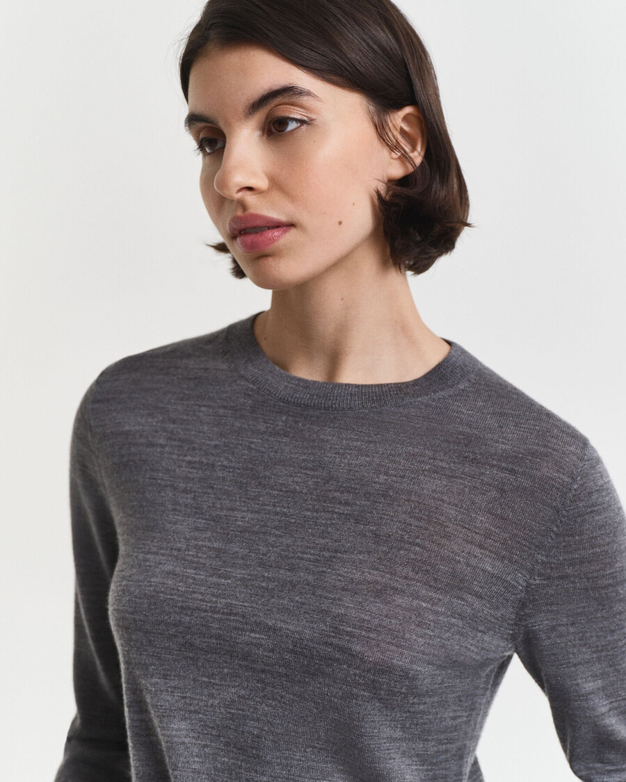 suéter de cuello redondo de lana merino extrafina - mezcla de carbón