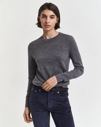 suéter de cuello redondo de lana merino extrafina - mezcla de carbón