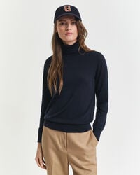 suéter de cuello alto de lana merino extrafina - azul noche