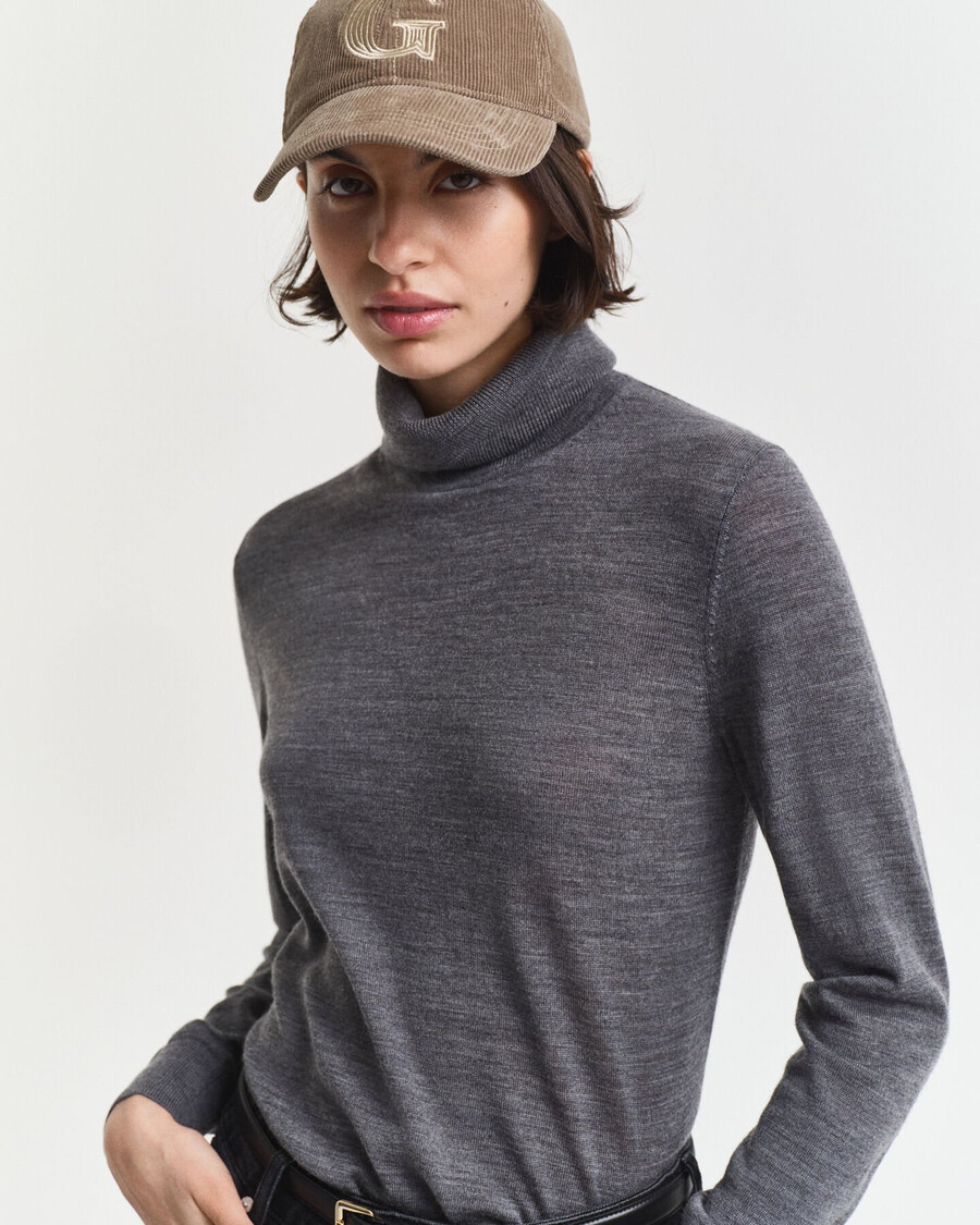 suéter de cuello alto de lana merino extrafina - mezcla de carbón