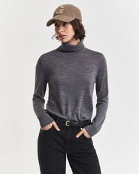suéter de cuello alto de lana merino extrafina - mezcla de carbón