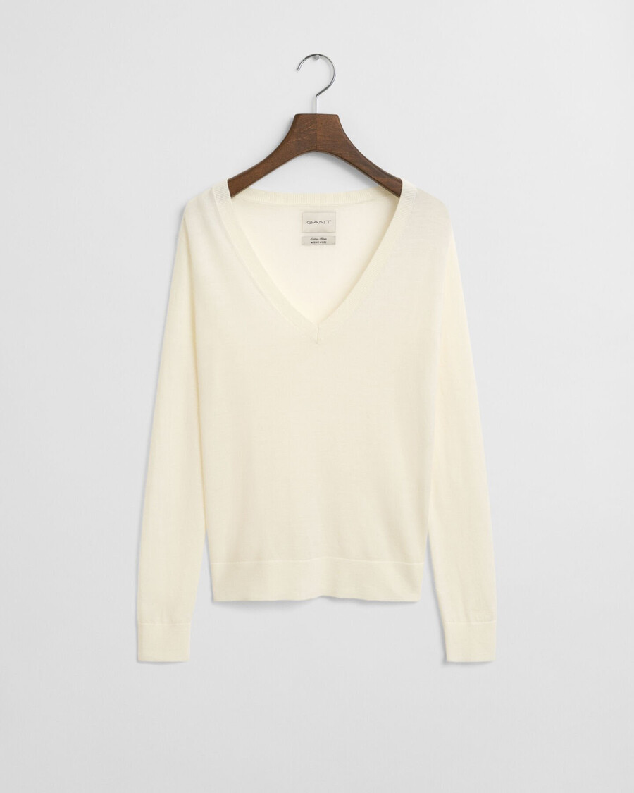 suéter de cuello en v de lana merino extrafina - crema