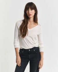 suéter de cuello en v de lana merino extrafina - crema