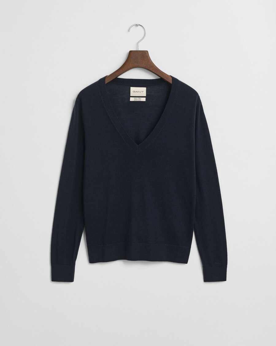 suéter de cuello en v de lana merino extrafina - azul noche