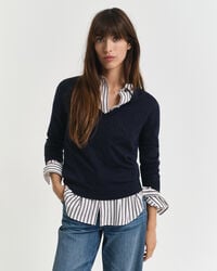 suéter de cuello en v de lana merino extrafina - azul noche