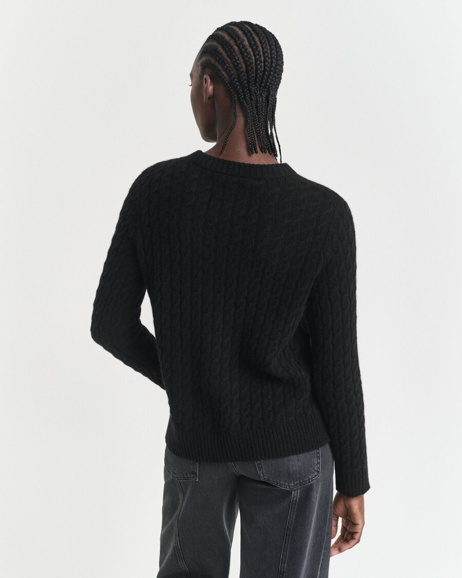 suéter de cachemira con cuello redondo y punto trenzado - negro