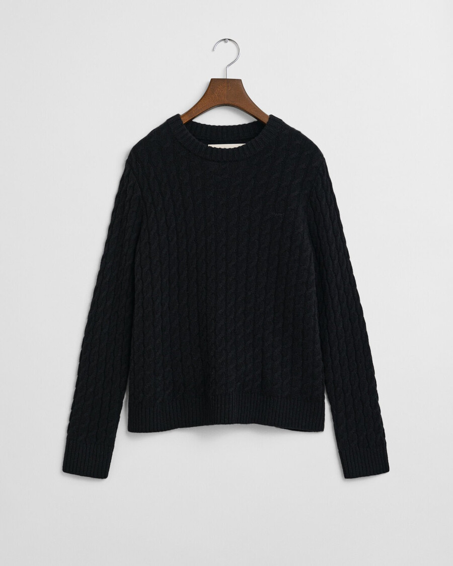suéter de cachemira con cuello redondo y punto trenzado - negro