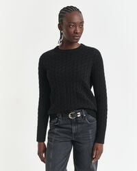 suéter de cachemira con cuello redondo y punto trenzado - negro