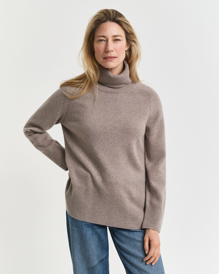suéter de cuello alto en mezcla de lana y cachemira suave - beige topo