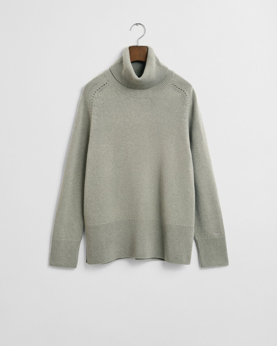 suéter de cuello alto en mezcla de lana y cachemira suave - faded sage