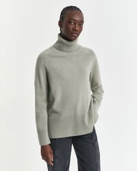 suéter de cuello alto en mezcla de lana y cachemira suave - faded sage