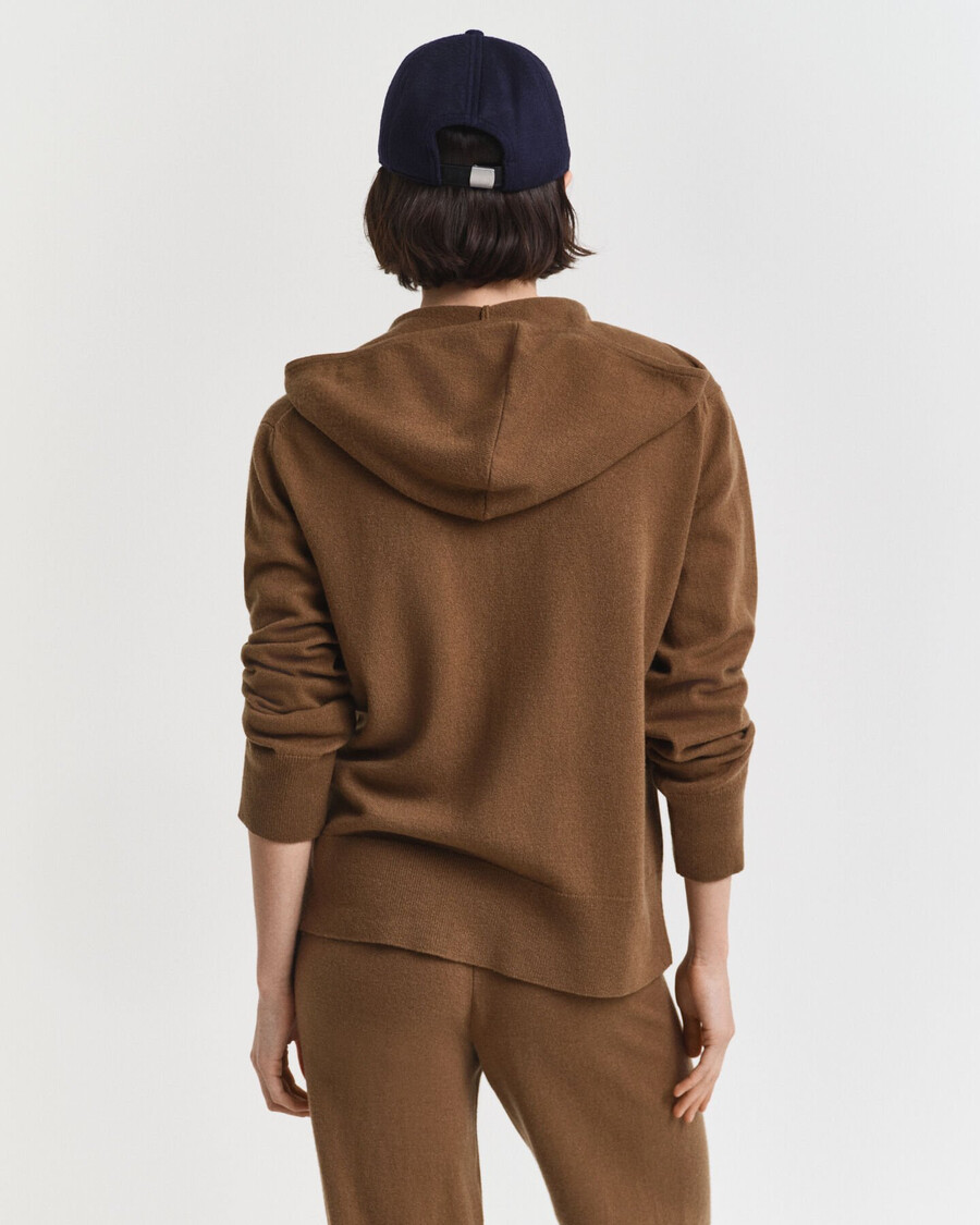 sudadera con capucha y cremallera de lana de cordero superfina - caqui cálido