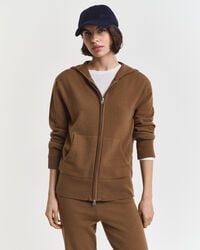 sudadera con capucha y cremallera de lana de cordero superfina - caqui cálido