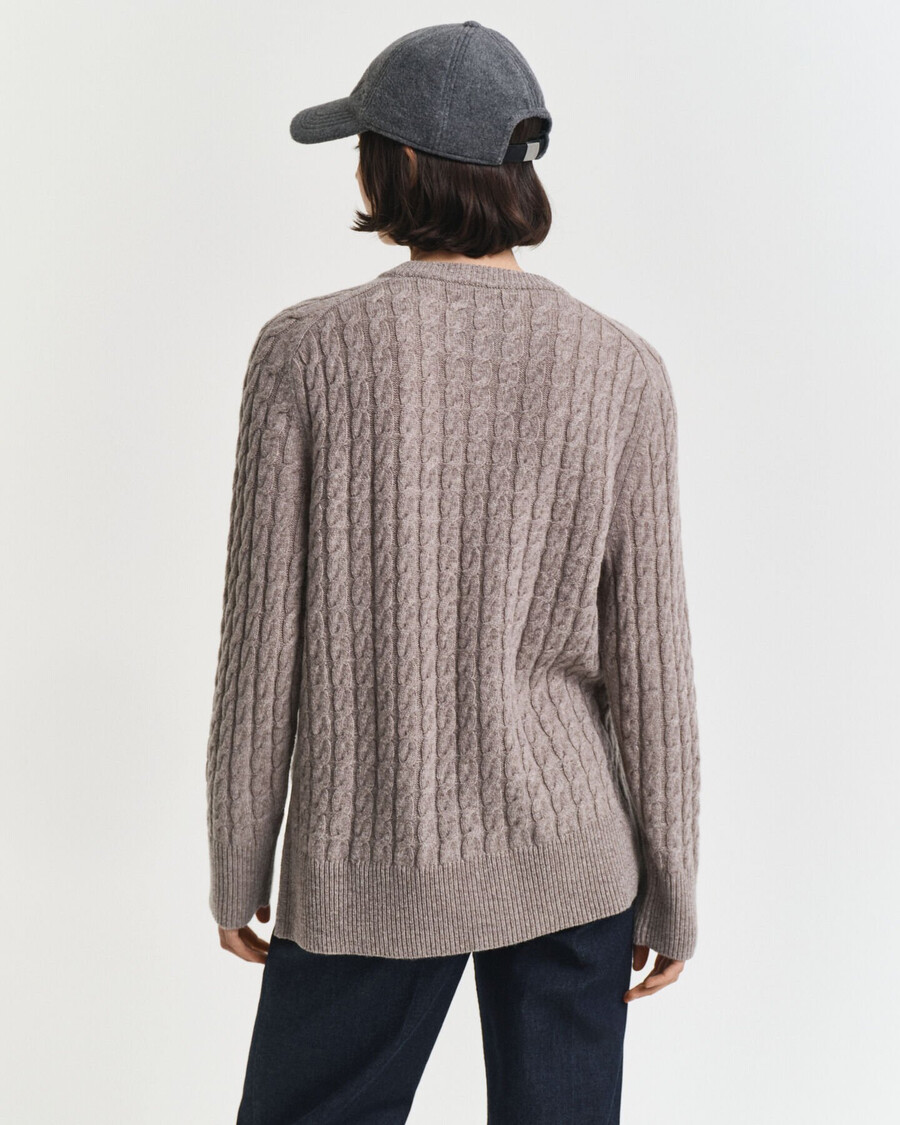 suéter de cuello redondo de punto trenzado de lana - beige topo