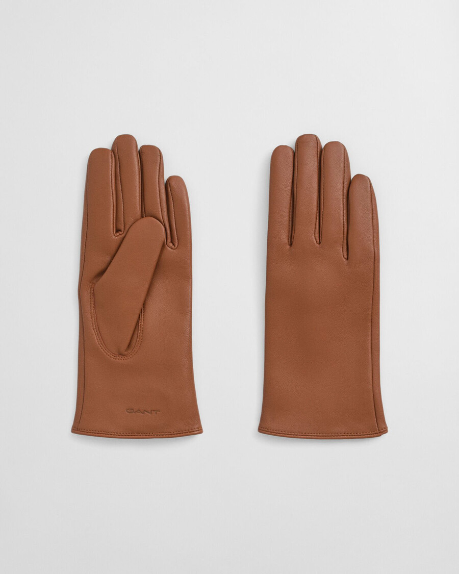 guantes de piel con forro de cachemira - coñac