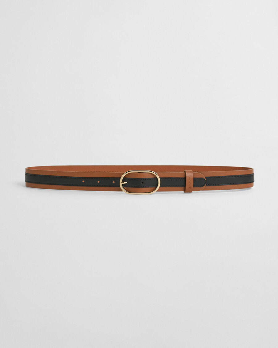 cinturón de piel a rayas - coñac