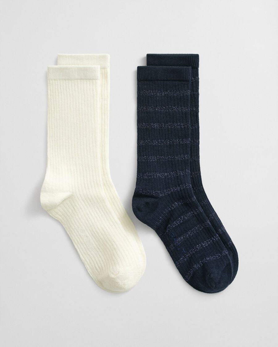 caja de regalo con 2 pares de calcetines de rayas metálicas - azul noche
