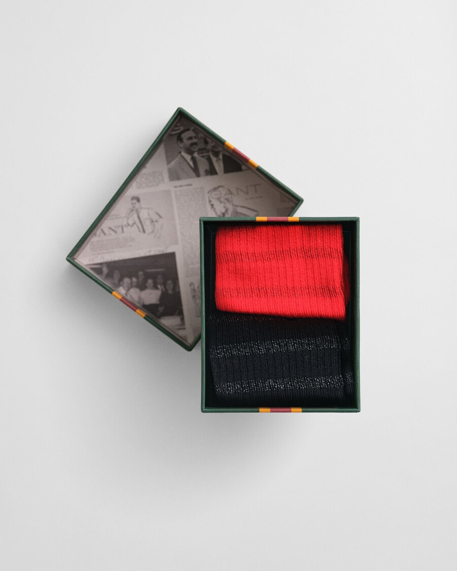 caja de regalo con 2 pares de calcetines de rayas metálicas - rojo intenso