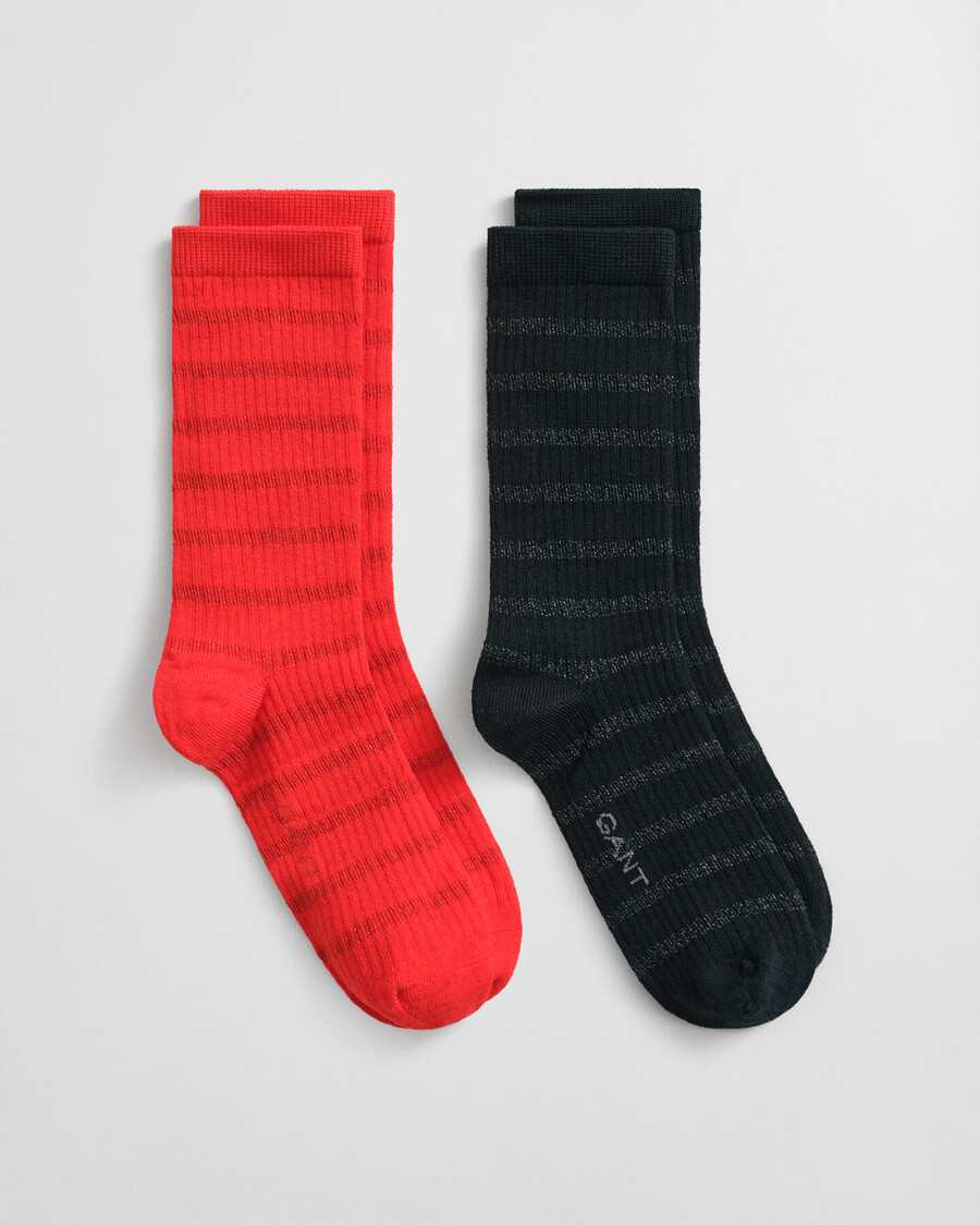 caja de regalo con 2 pares de calcetines de rayas metálicas - rojo intenso