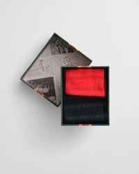 caja de regalo con 2 pares de calcetines de rayas metálicas - rojo intenso