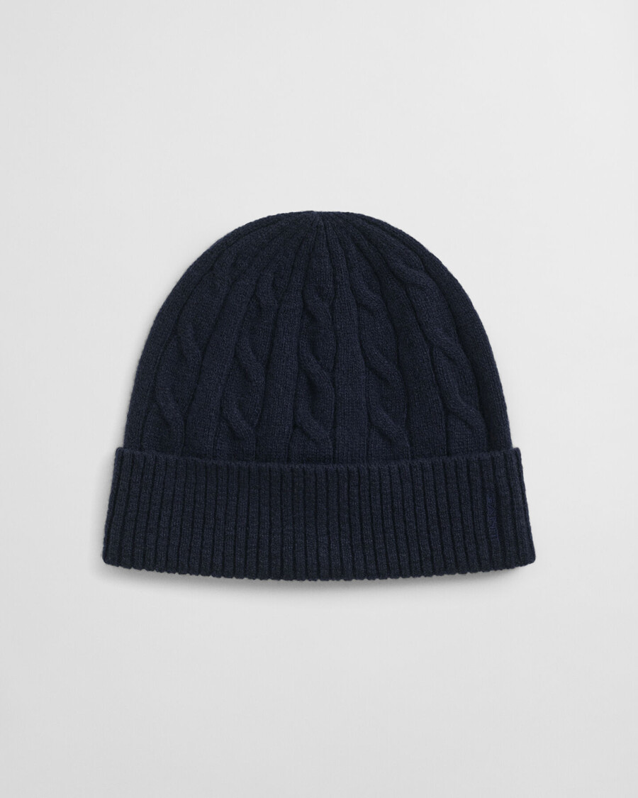gorro de lana de punto trenzado - azul noche
