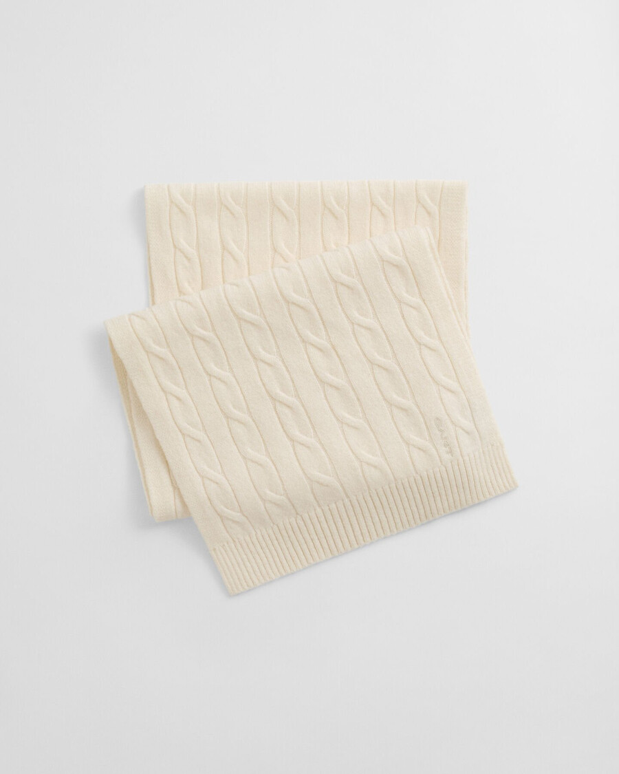 bufanda de lana de punto trenzado - crema