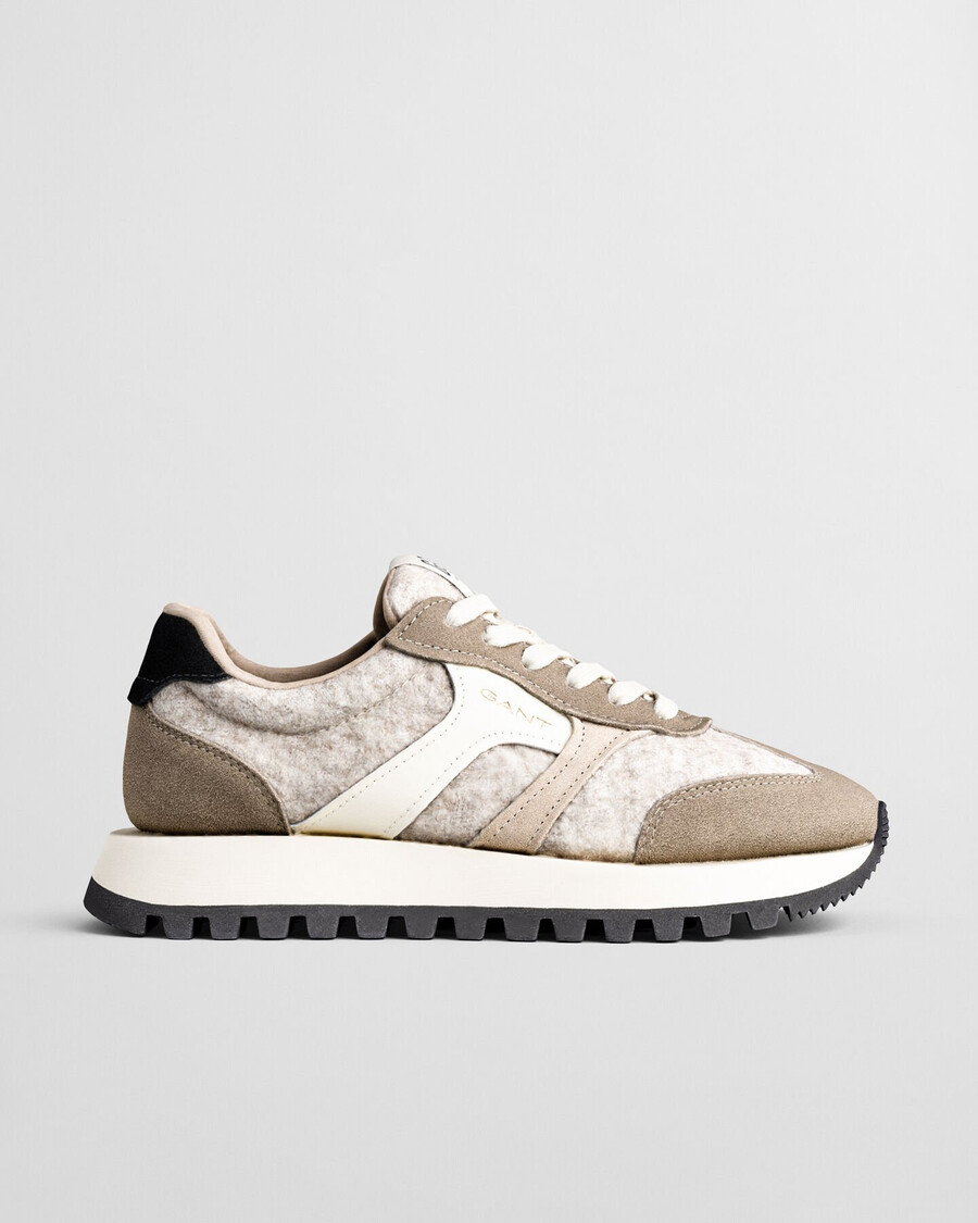 zapatillas de ante y lana caffay - gris topo claro