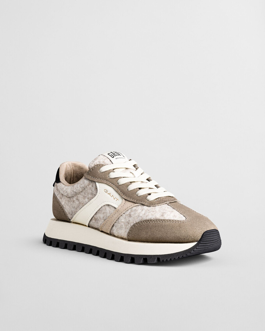 zapatillas de ante y lana caffay - gris topo claro