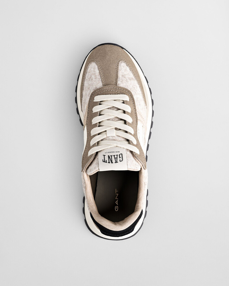 zapatillas de ante y lana caffay - gris topo claro