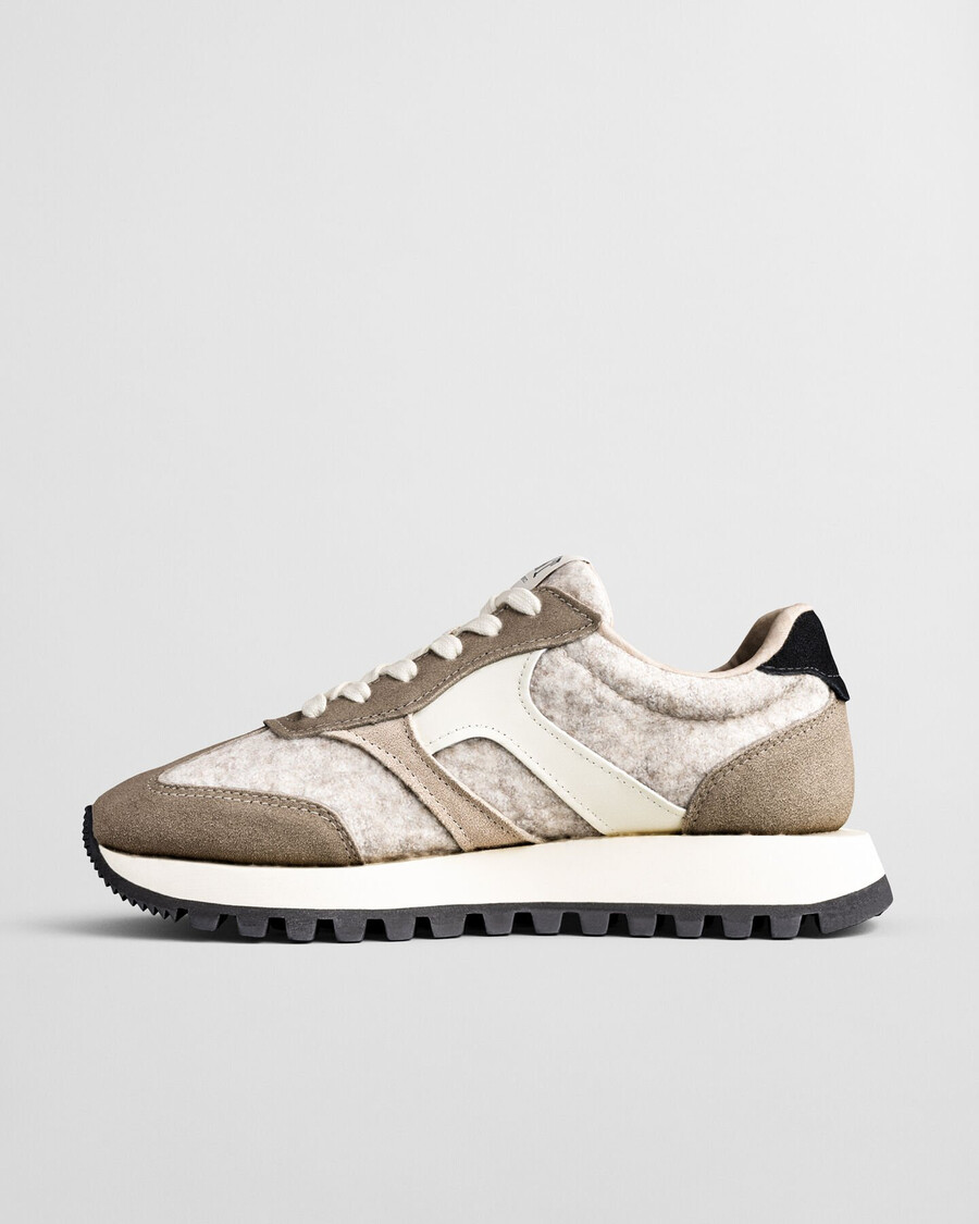 zapatillas de ante y lana caffay - gris topo claro
