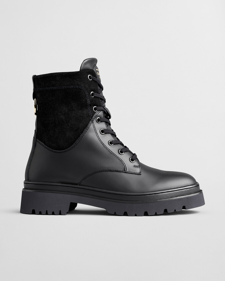 botas de cuero con cordones aligrey - negro
