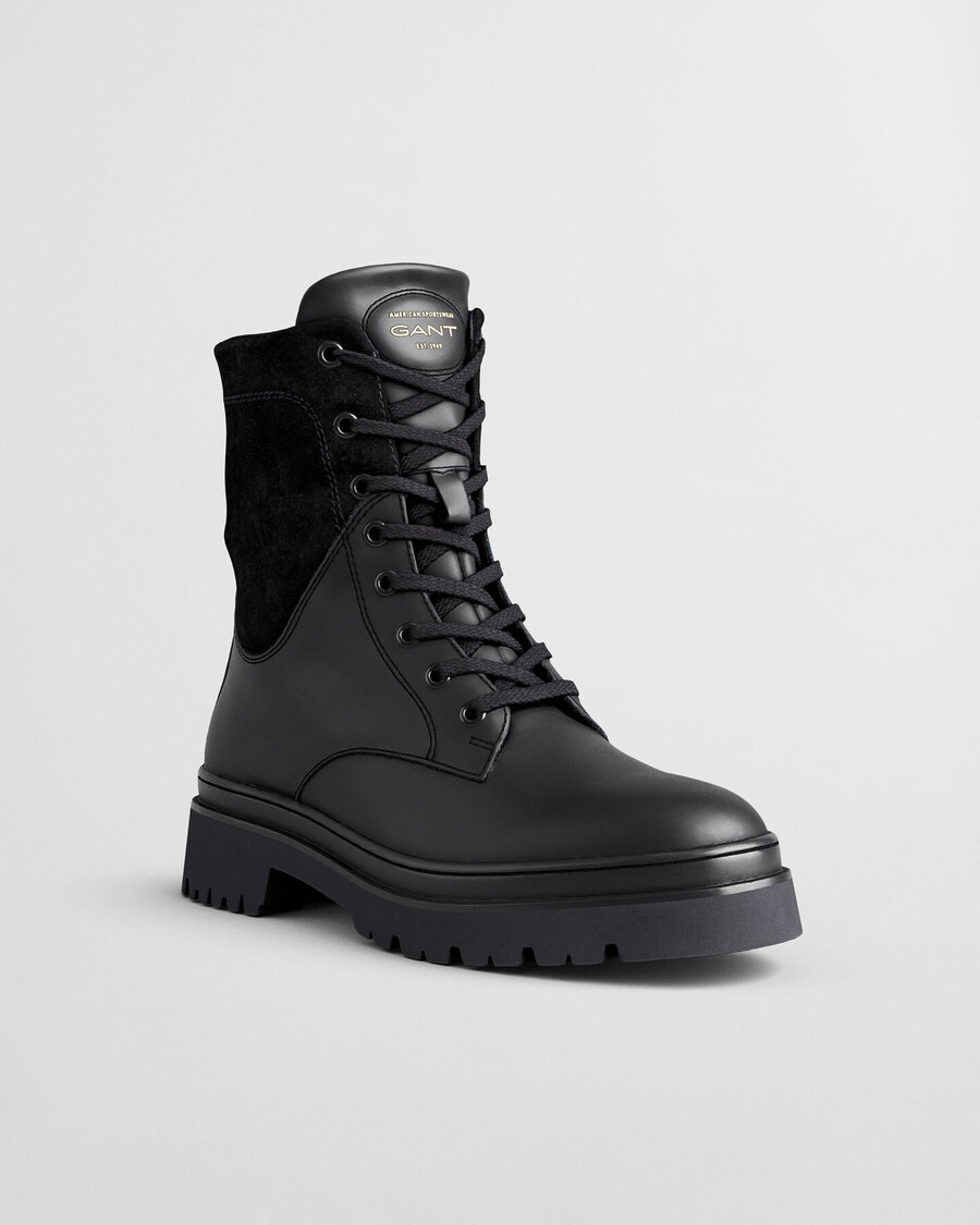 botas de cuero con cordones aligrey - negro