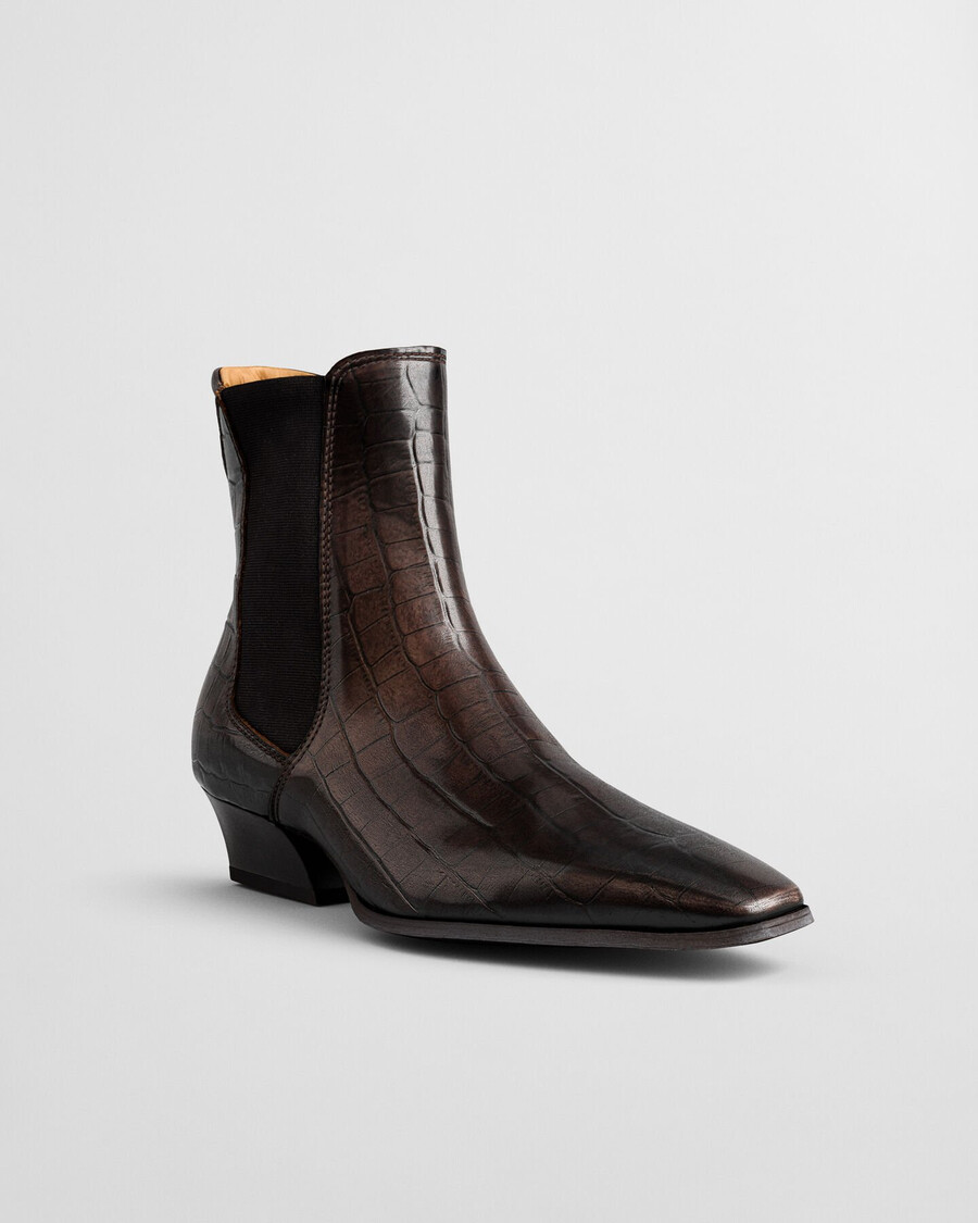 botas bassotte de piel con efecto cocodrilo - marrón oscuro