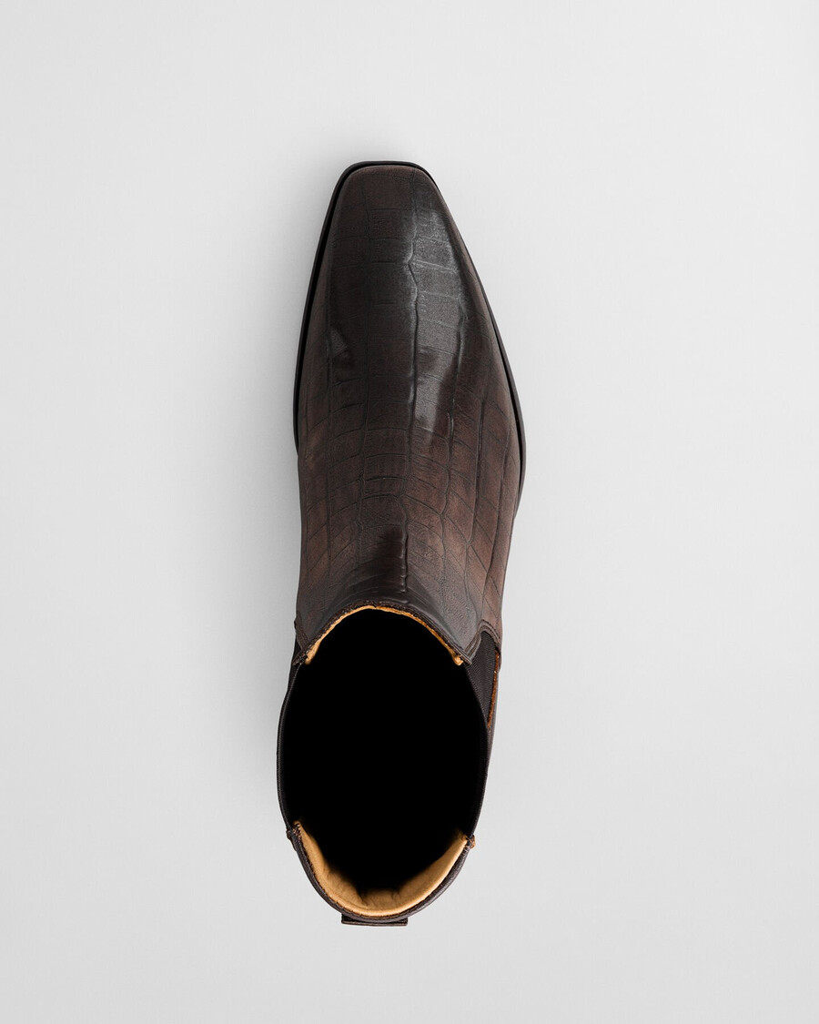 botas bassotte de piel con efecto cocodrilo - marrón oscuro