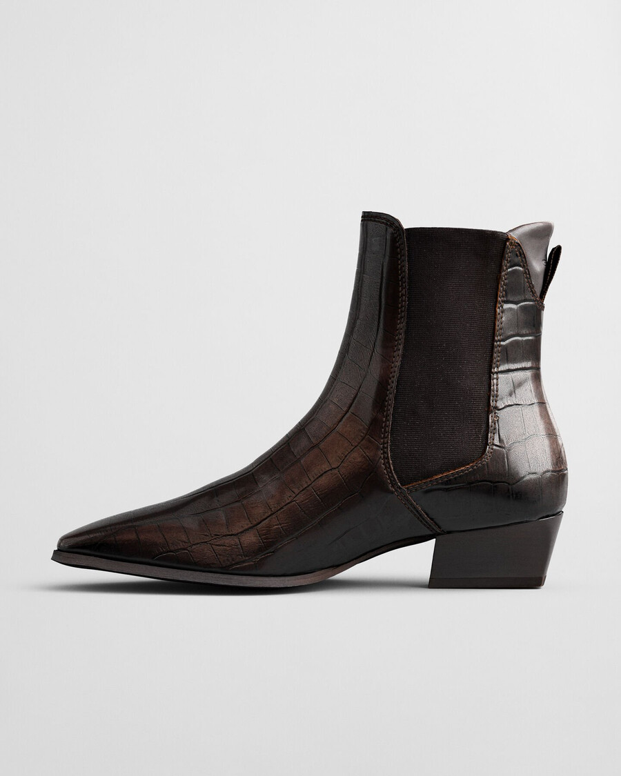 botas bassotte de piel con efecto cocodrilo - marrón oscuro